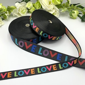 LOVE Taschengurt Gurtband, 1 Zoll und 1,5 Zoll einseitig weiches Gurtband für Taschen, Gürtel, Gurte und Wohnkultur, Regenbogen Pride Gurtband