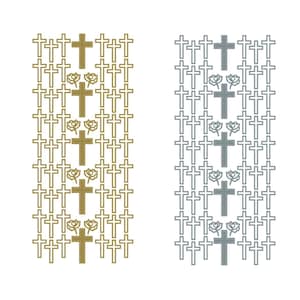 Peel Off Cross Stickers - Foiled Silver or Gold Stick On Crosses - Religious Embellishment - Communion - Wedding - Christmas Stickers