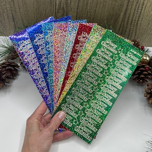 Holografische Merry Christmas-stickers, verwijder metalen versiering voor handgemaakte kerstkaarten, geschenken en briefpapier - 8 kleuren