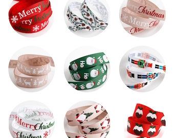 Christmas ribbons, 16mm width in 9 designs for gift bows, decoration and cards - 5 metre roll