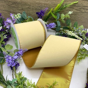 Nastro in velluto color crema con bordo in filo da 4" e retro in oro metallizzato per grandi fiocchi da matrimonio, decorazioni floreali e ghirlande natalizie per porte - 10 cm di larghezza