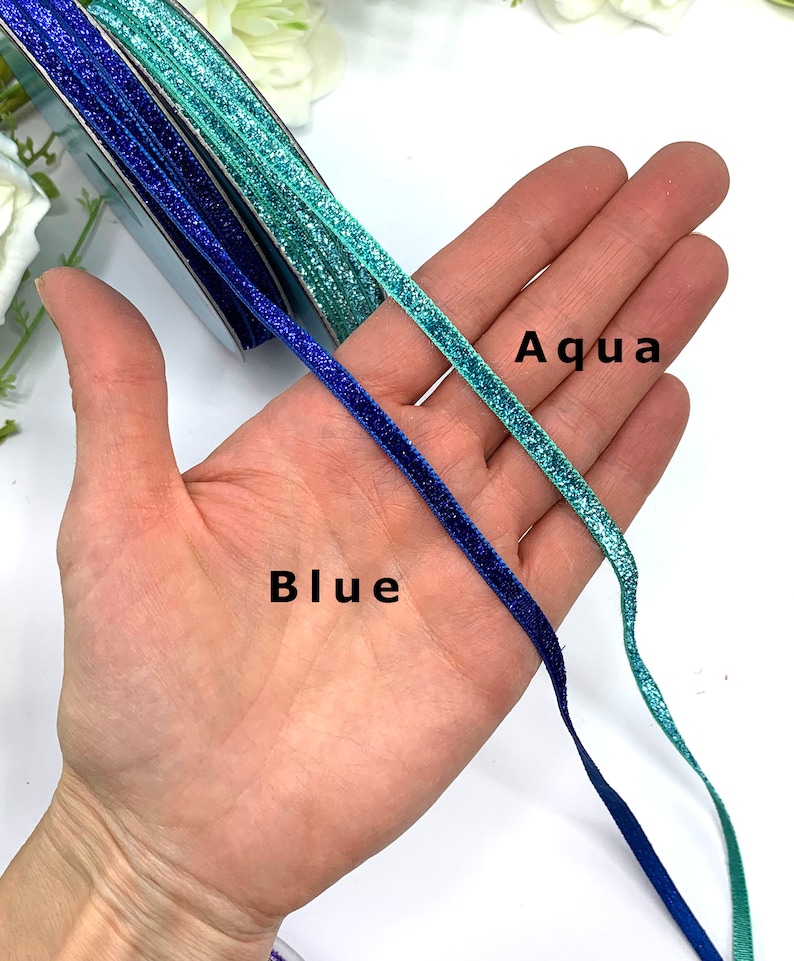 5mm Metallic velvet glitter ribbon for gift wrapping and sewing embellishment image 8