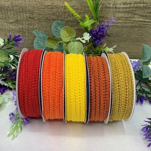 Bright fiery 1/4 inch scrolled gimp braid, narrow lightweight upholstery trim for doll houses, sewing and home decor - 5 colours