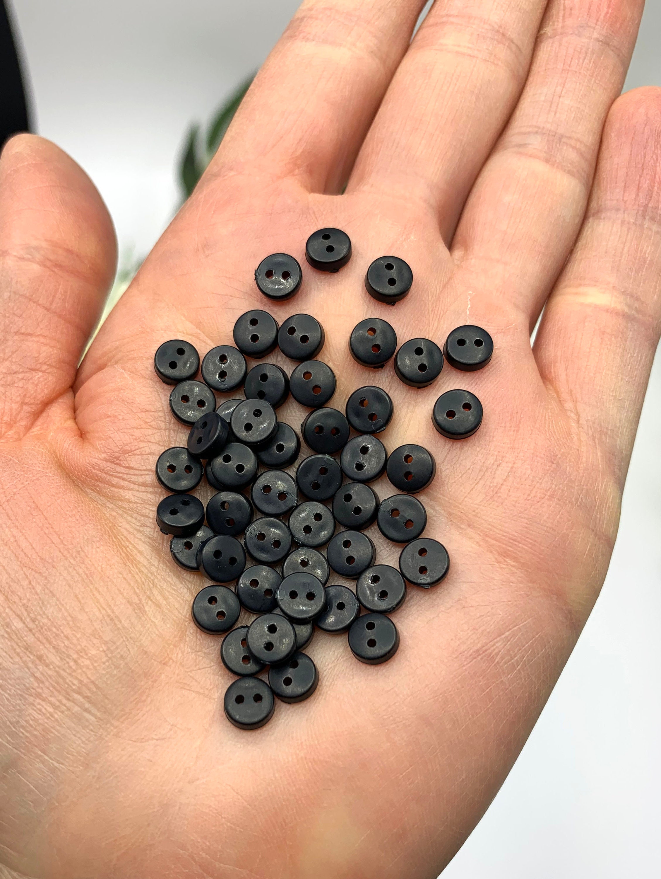 Tiny Round Black Buttons, 6mm small matt black buttons, doll making  buttons, 35 per pack