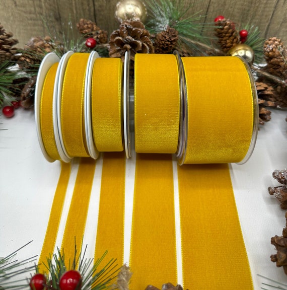 5 Metres Gold Velvet Ribbon for Christmas, Weddings, Flowers and  Decorations, Berisfords Premium Quality, 5 Widths Narrow to Wide 