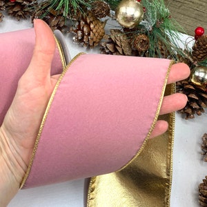 Bedraad stoffig roze fluwelen lint met metallic gouden achterkant 4" breed - bruiloftstrikken, bloemendecoratie, deurkrans - 1 m 2 m 3 m
