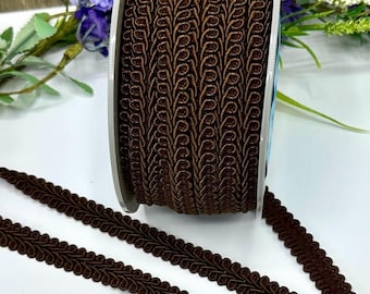 Chocolate Brown Gimp Braid Trim, 15mm Scrolled Upholstery Trim