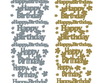 Pegatinas de feliz cumpleaños laminadas, doradas y plateadas, fuente grande