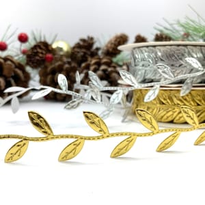 2,5 cm große Blattzierleiste mit Blattmuster in gold oder silber metallic für Weihnachtsdekoration, Nähen und Basteln