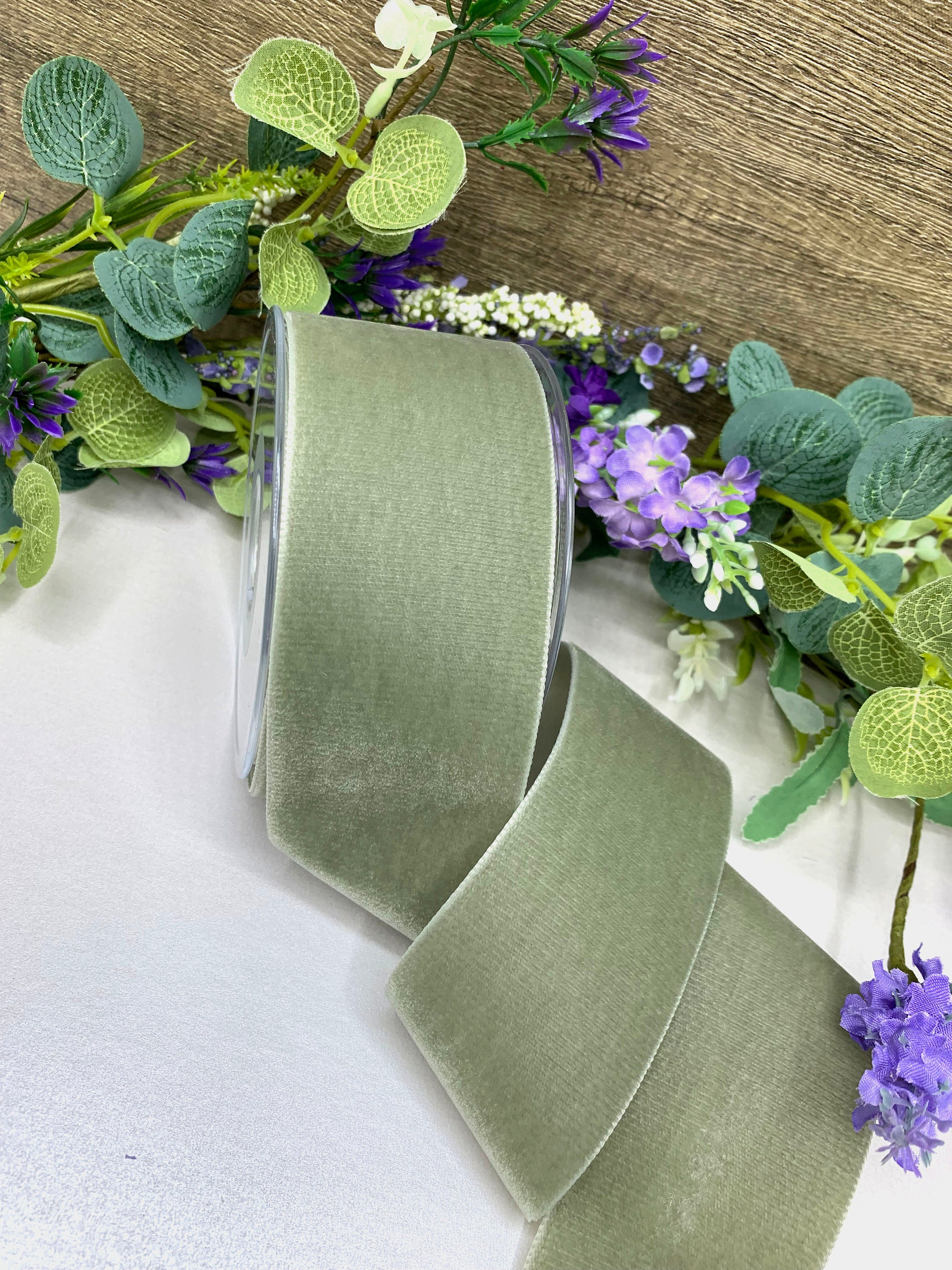 Sage Green Velvet Ribbon for Weddings Invites Flowers and - Etsy