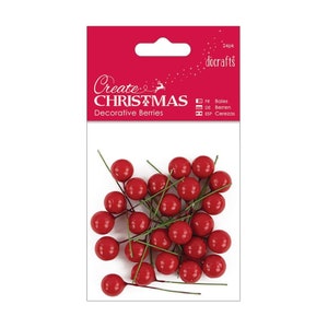 Bayas de acebo rojas decorativas con tallo de alambre para arreglos florales y coronas navideñas, paquete de 24 unidades
