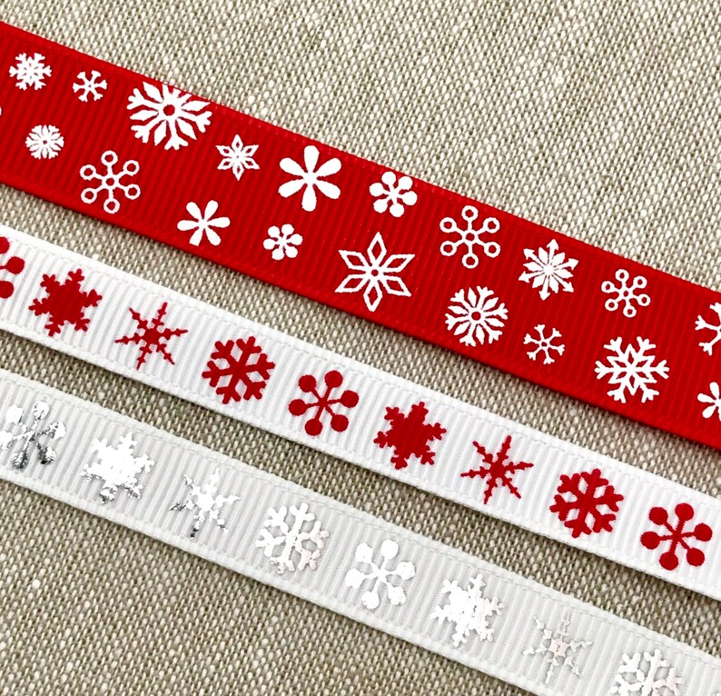Snowflake Ribbon Metallic Silver Snowflake Trim Red and Etsy
