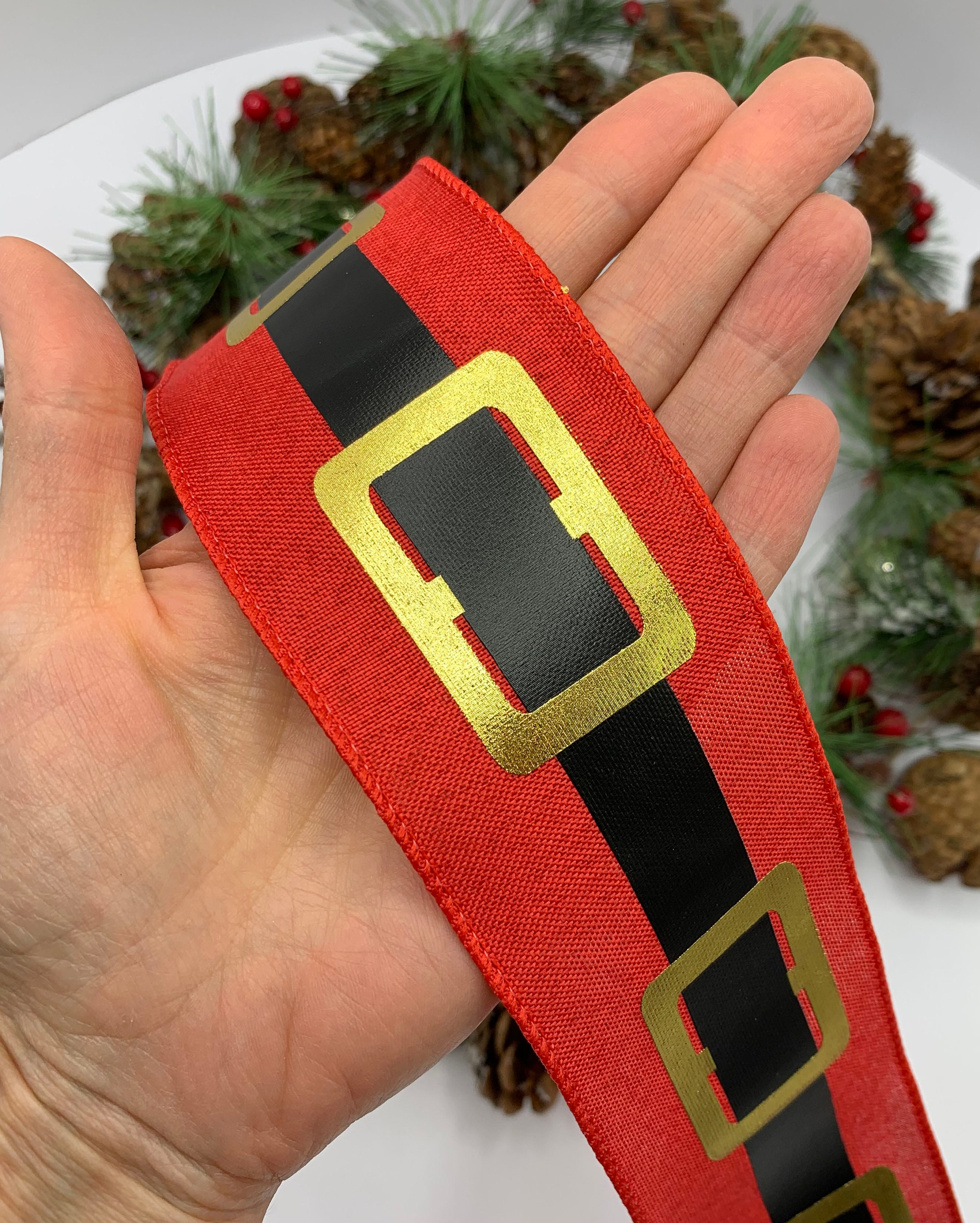 Wired Santa belt ribbon 2.5 inch red woven ribbon with | Etsy