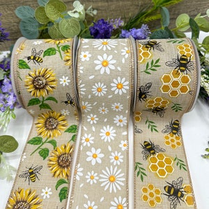 2,5 inch bedraad bloemen- en bijenlint voor strikken, lentedeurkransen en bloemistdecoraties, 3 ontwerpen