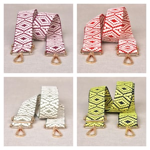 Ersatz-Taschengurt, verstellbarer Schultergurt 75-135 cm lang, 4 cm breit, goldene drehbare Clips Hardware - Jacquard Ikat in 4 Farbvarianten