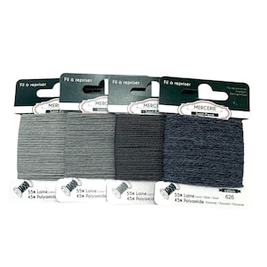 Grey darning wool, mending thread for knitwear, socks and accessories, 15m visible mending thread in a range of grays - wool/polyamide