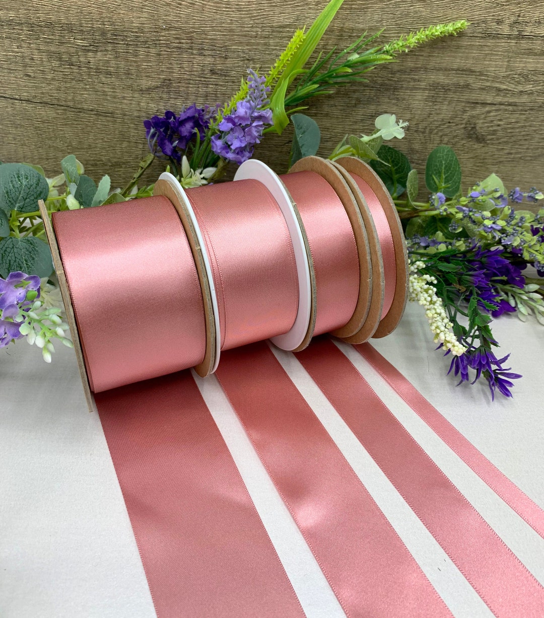 Double Sided Satin Ribbon - Woven Edge - 15mm x 25m - Metallic Rose Pink