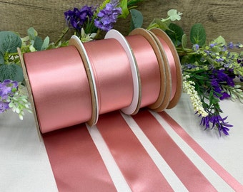 Dusty pink double satin ribbon,  8 widths - 1m to 20m