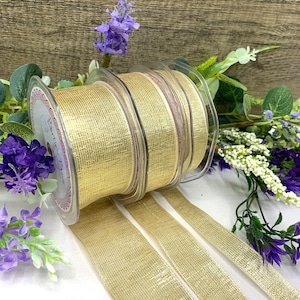 Fita com arame dourado champanhe, acabamento em lamê de malha metálica em 3 larguras - 15 mm 25 mm 38 mm - fita dourada para presente de casamento, decoração de buquê de flores