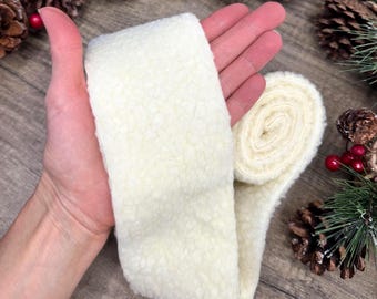Cream Faux sheepskin trim, 2 metre piece of fluffy wool fabric for Christmas stockings, Nativity fancy dress costumes and toys - 80mm wide
