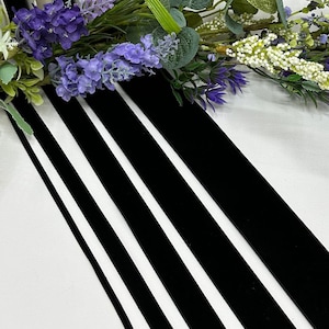 Ruban de velours noir, bordure de luxe étroite et large, 5 largeurs 3 mm 9 mm 16 mm 22 mm 35 mm pour les mariages, la décoration intérieure, les ras-de-cou et les élastiques