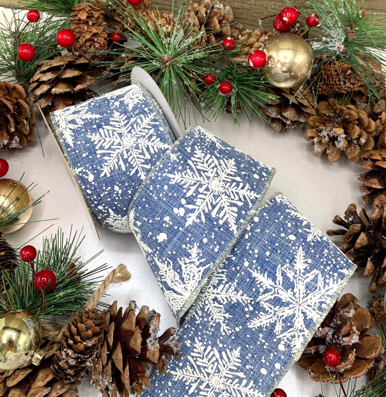 Denim Blue Snowflake Ribbon – 2.5