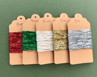 Metallic tinsel string, sparkly Christmas gift wrap string, Gold, Silver, Red, Green and White sold in 1m 3m 5m increments