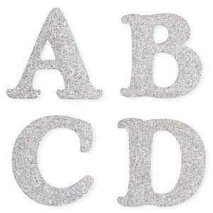 Adesivos de letras com glitter prateado - Letras do alfabeto autoadesivas removíveis - Adesivos de letras maiúsculas leves e brilhantes de 2" - Adesivos de balão