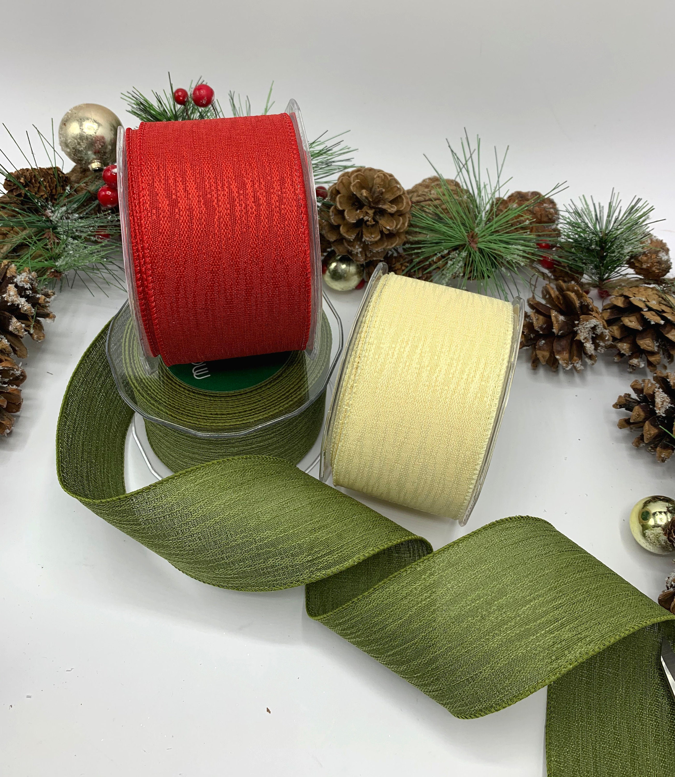 Ribbon FESTIVE RED & GREEN 63mm x 2 meters Wired Ribbon Christmas 