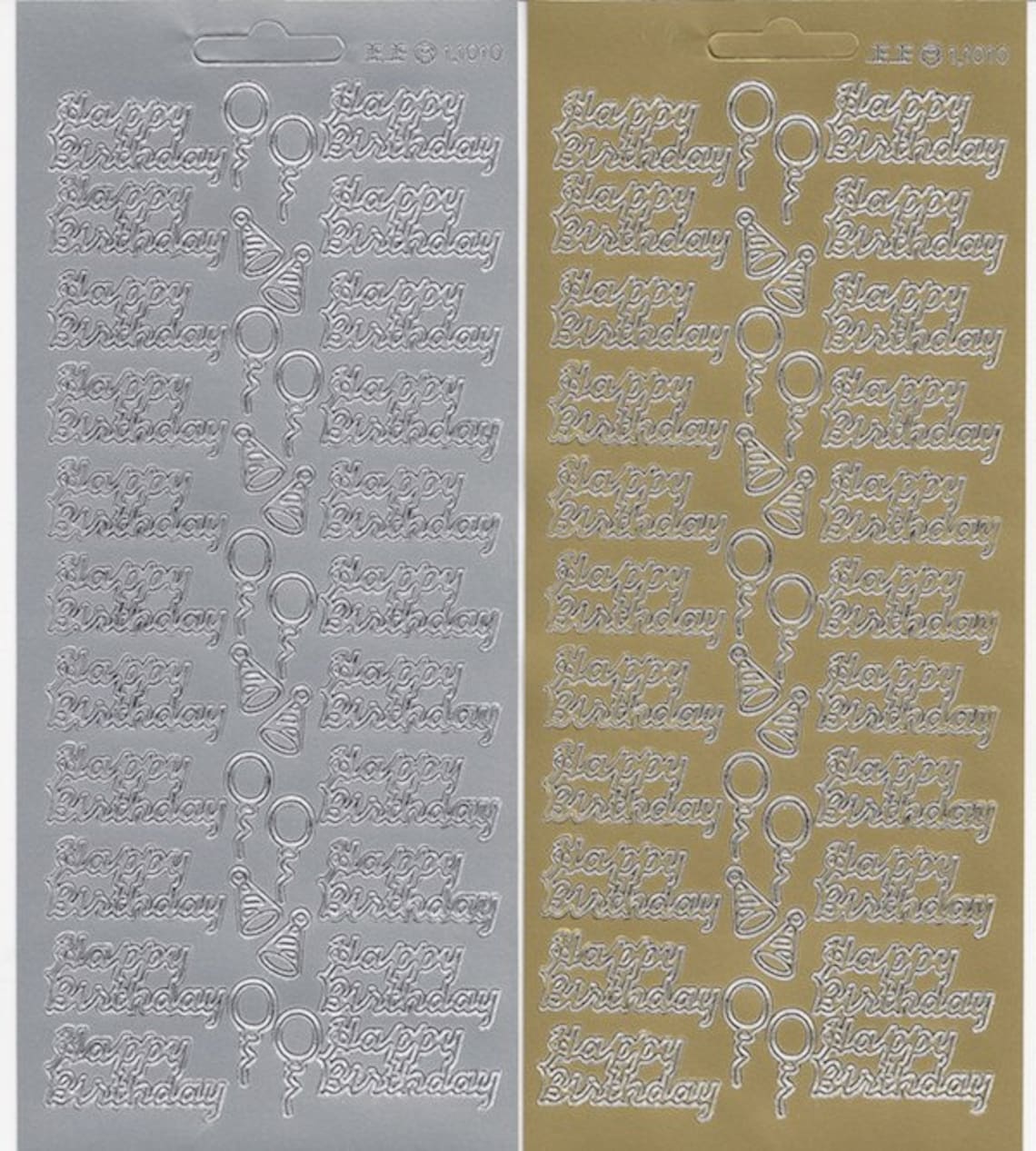 Happy Birthday Peel off Stickers Gold or Silver Handmade Etsy