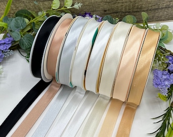 3/4" Satin Bias Binding, white, bridal white, cream, silver, gold, black, blush - soft edging trim for wedding dresses, nightwear, lingerie