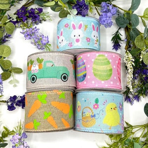 Ruban de Pâques câblé de 2,5 pouces pour noeuds, couronnes de porte et décorations de fleuriste, modèles variés - AU MÈTRE
