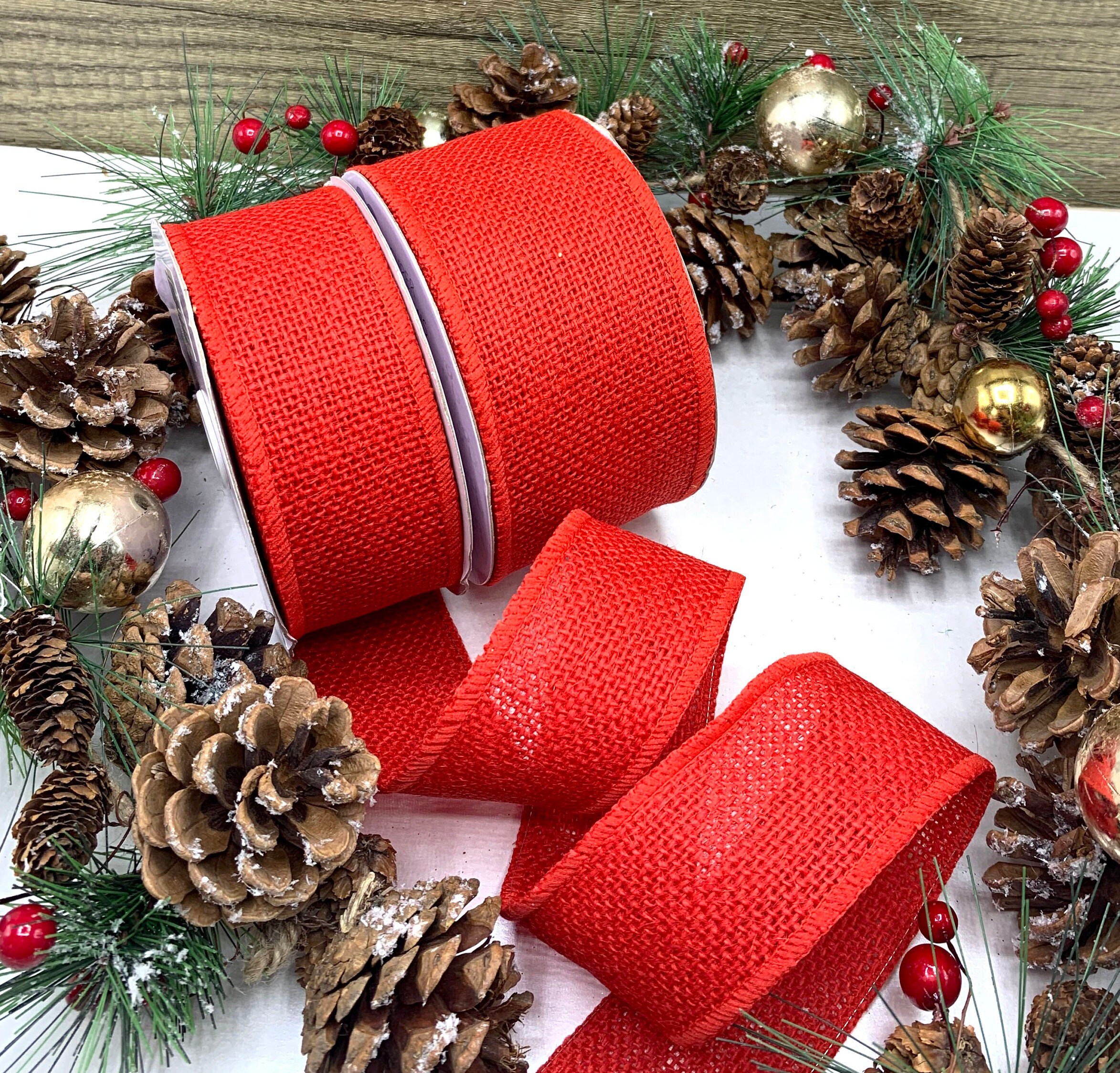 Glitter Ribbon Wired Christmas Ribbons Red Green Wire Edged 2 inch Wide x 6  Yds for Gift Wrapping Bows Christmas Tree Ribbon Garland Wrap Around