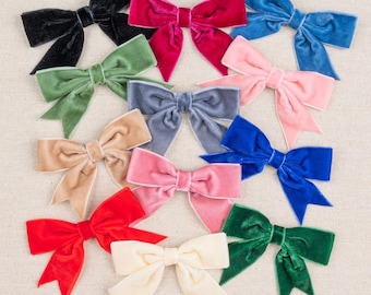 Velvet bows, pre-tied 1 inch wide in 11 colours - 9cm x 6cm