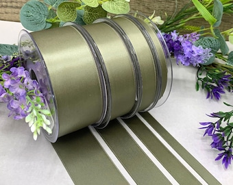 Deep Sage Green double satin ribbon, muted vintage trim in 6 widths 1-20 metres