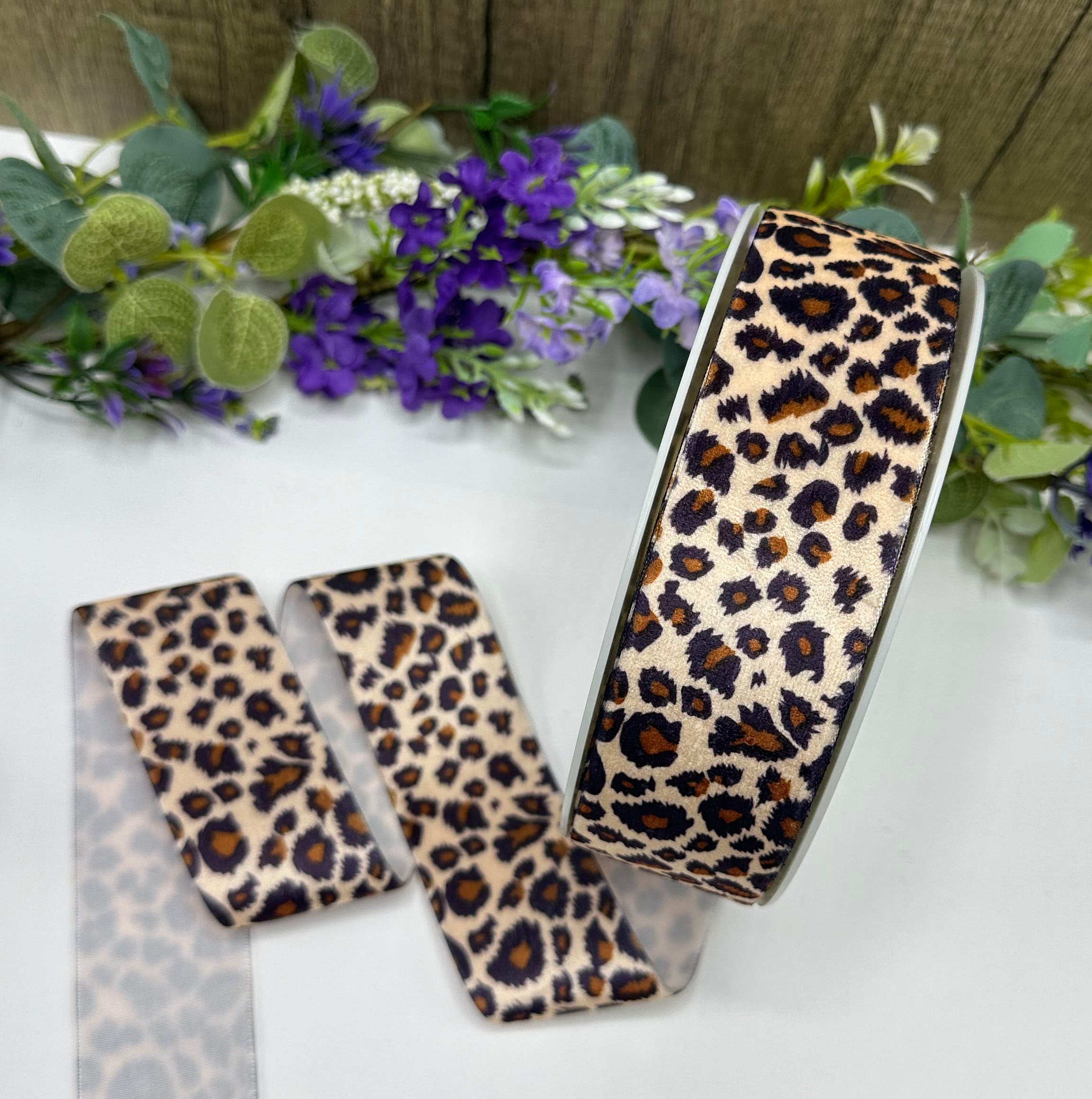Leopard Print Velvet Ribbon, Funky Animal Print Trim in 5