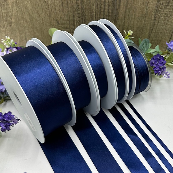 Dark Blue satin ribbon, navy blue satin from RECYCLED YARNS, 7-70mm, 3m to 20m increments, Shade 13