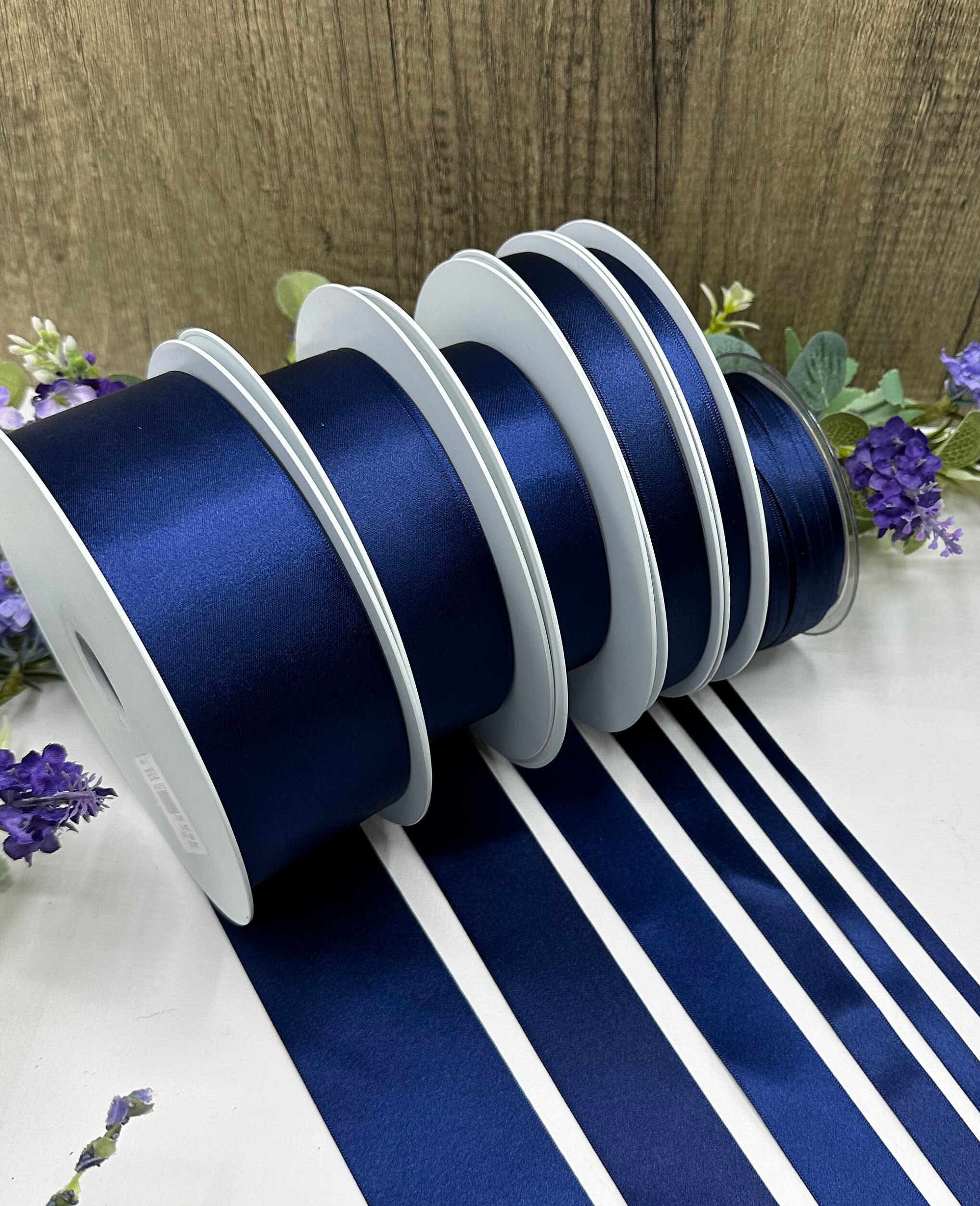 Navy Blue Double Faced Satin Ribbon, 7-70mm, 3m to 20m Increments