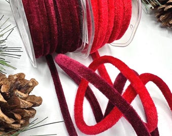 Chunky 8mm velvet cord piping in red or burgundy - 2 metre piece