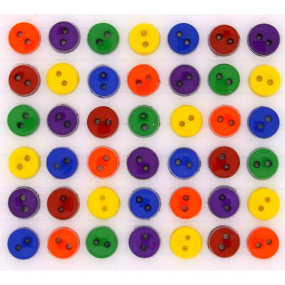 Tiny round bright Buttons, assorted glossy primary colours, 6mm small  buttons for doll making, 25 per pack