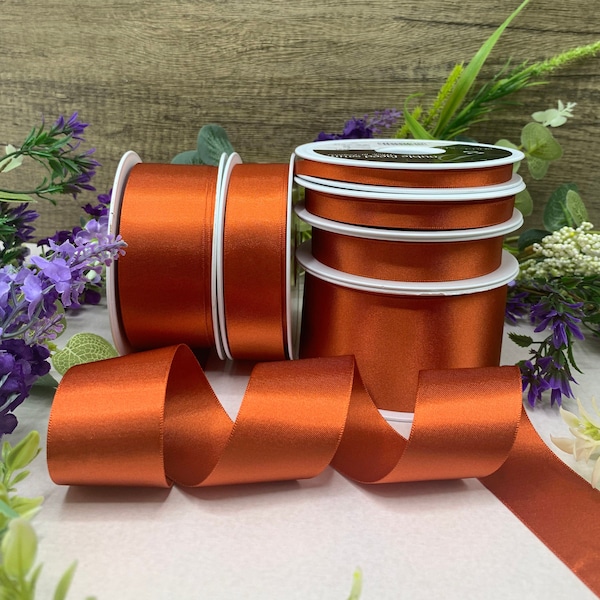 Terracotta double satin ribbon, premium quality in 7 widths, wedding ribbon, gift wrap and stationery - RECYCLED RIBBON