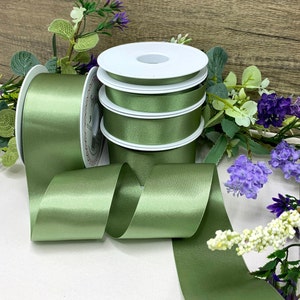 Sage Green double satin ribbon, premium quality in 7 widths, wedding ribbon, gift wrap and stationery - RECYCLED RIBBON