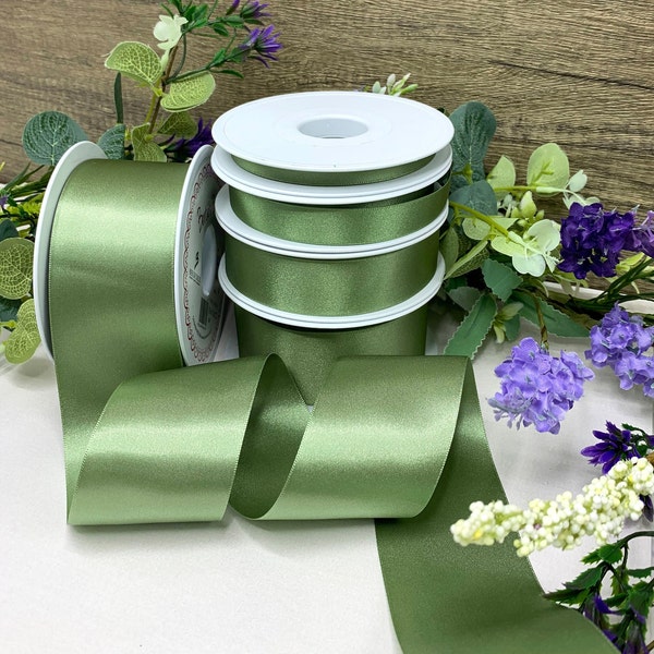 Ruban de satin double vert sauge, qualité supérieure en 7 largeurs, ruban de mariage, emballage cadeau et papeterie - RUBAN RECYCLÉ