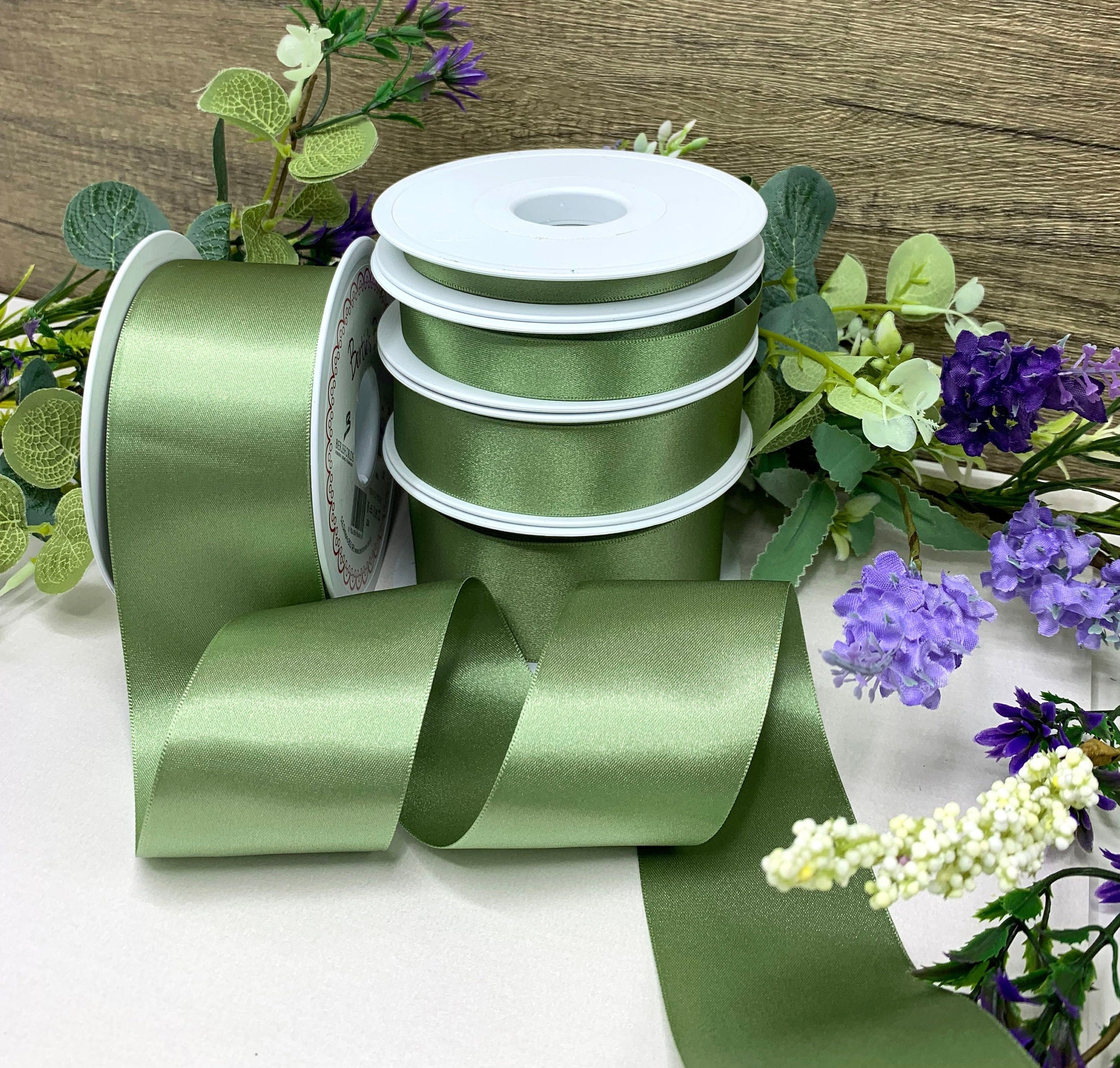 Sage Ribbon Sage Green Double Satin Ribbon, Berisfords Ribbon Shade 80 - Etsy UK
