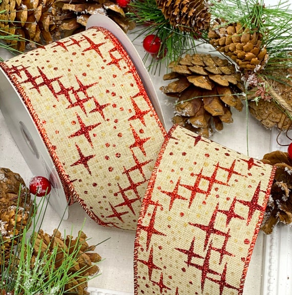 TREE BOWS GIFT FLORIST 1m 63mm WIRED CHRISTMAS RIBBON PALE COPPER /& SWIRLS
