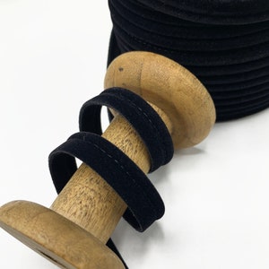 Flanged 10mm velvet piping cord, 3mm cord 7mm insertion tape for cushions, bags and home decor seams, premium quality velvet in 7 colours Black