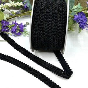 Black upholstery trim, 15mm / 5/8&quot; black scroll scrolled gimp braid trim for furniture and home decor - 1m 3m 5m