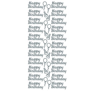 Happy Birthday Peel Off Stickers in foiled gold or silver for card crafts Silver