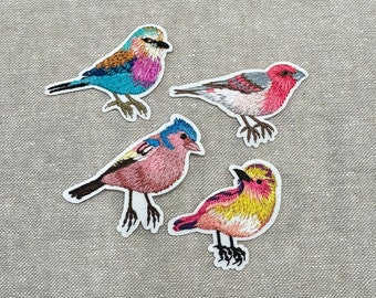 Embroidered iron on bird patches, 4 designs