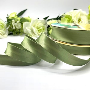 Sage green satin bias binding, 18mm and 30mm widths, soft sewing trim